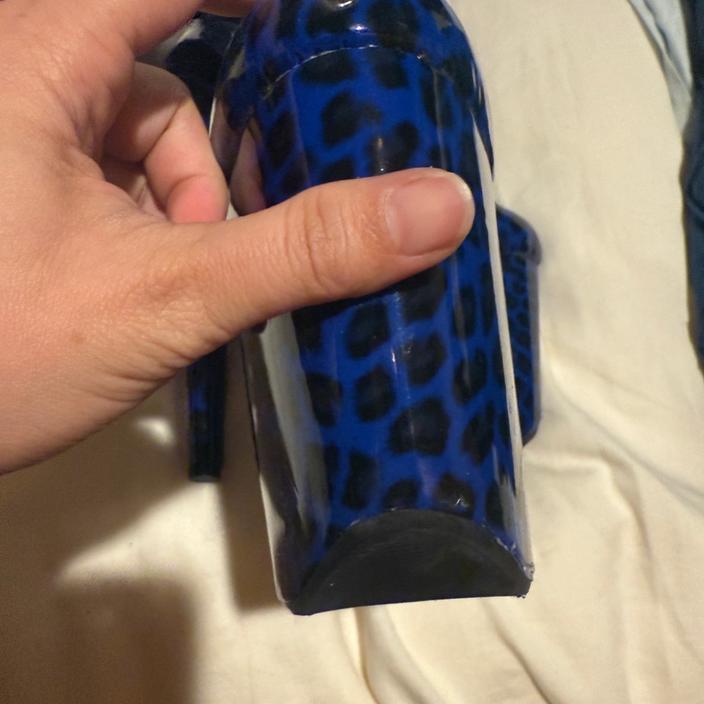 Cobalt blue leopard over the knee pole boots, size 6 - Picture 7 of 12